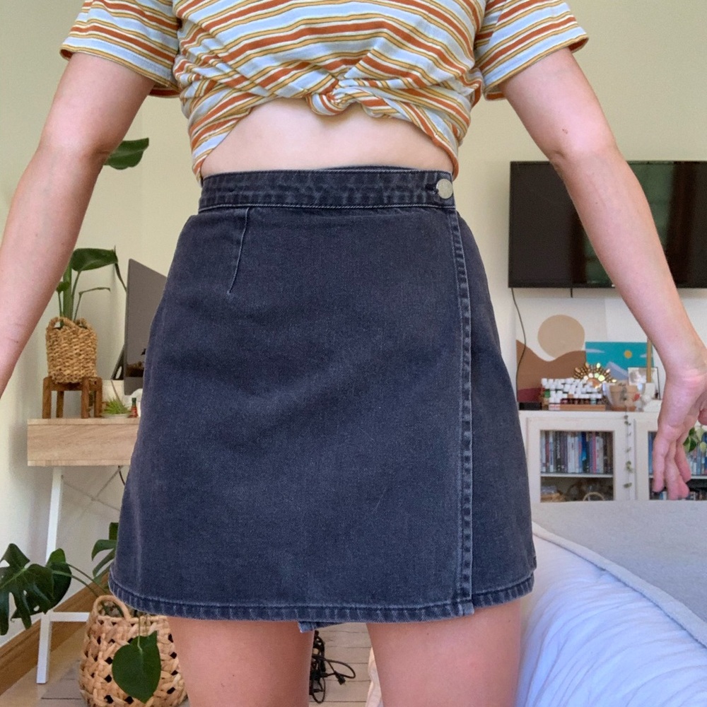 black denim wrap skirt